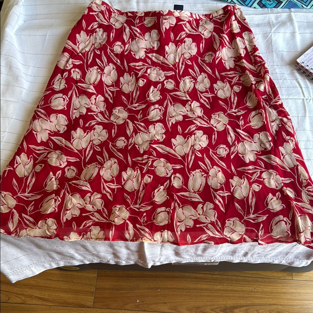 Ann Taylor Red Midi A-Line Skirt for Casual Wear